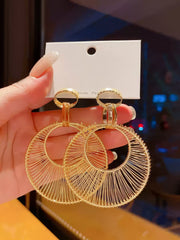 Hollow Round Drop Dangle Earrings with Intricate Wire Design