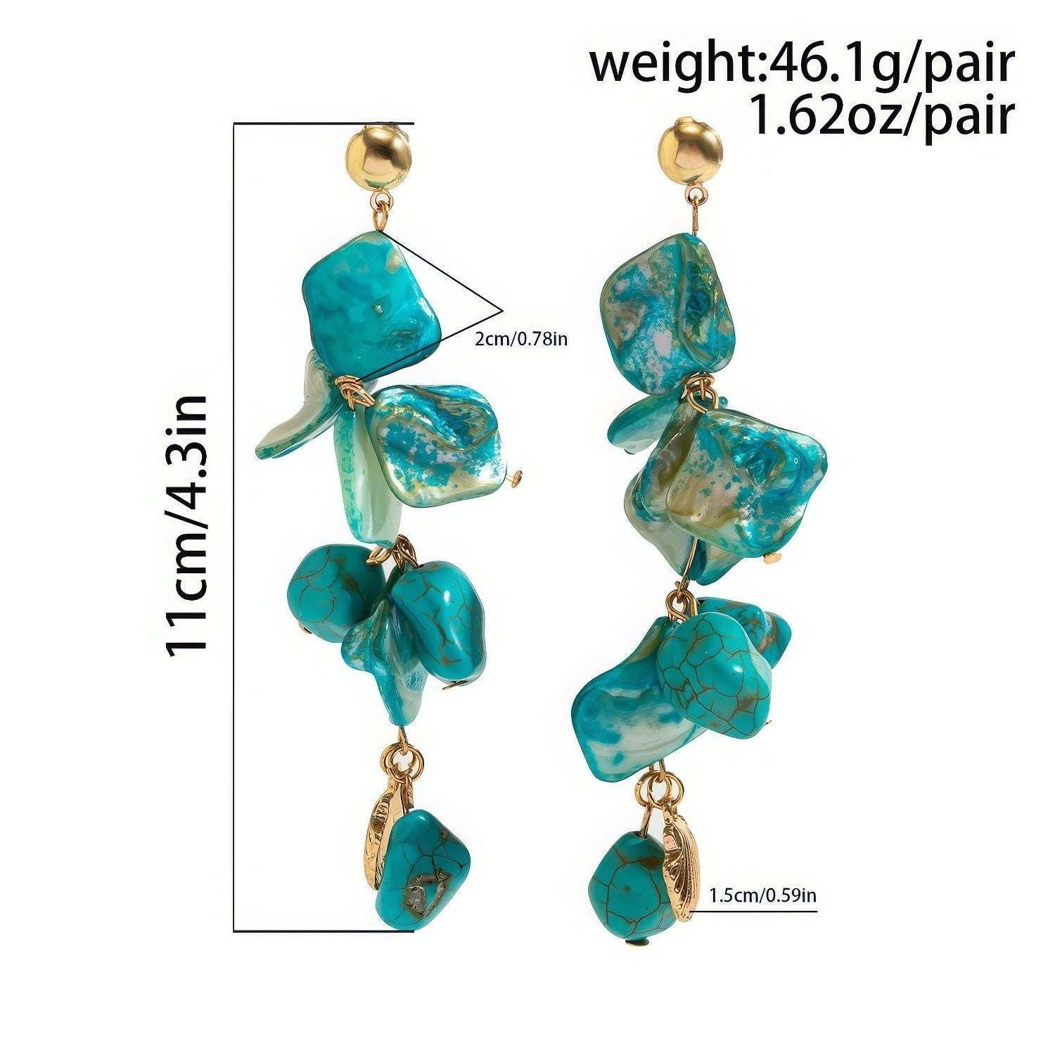 Irregular Stone and Shell Cluster Dangle Earrings