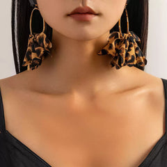 Leopard Print Ruffle Fabric Hoop Earrings