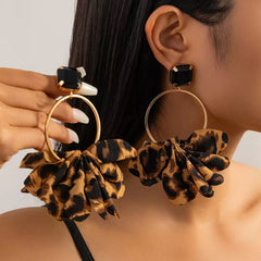 Leopard Print Ruffle Fabric Hoop Earrings