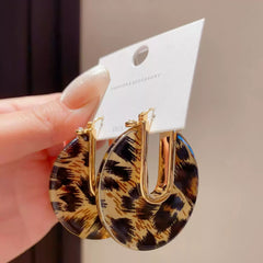 Leopard Print Resin U-Shaped Hoop Earrings