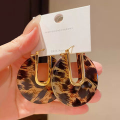 Leopard Print Resin U-Shaped Hoop Earrings