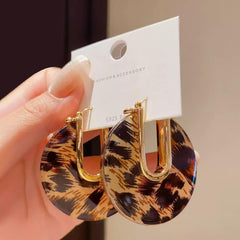 Leopard Print Resin U-Shaped Hoop Earrings