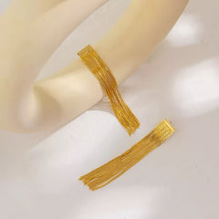Long Gold Tone Chain Tassel Drop Earrings