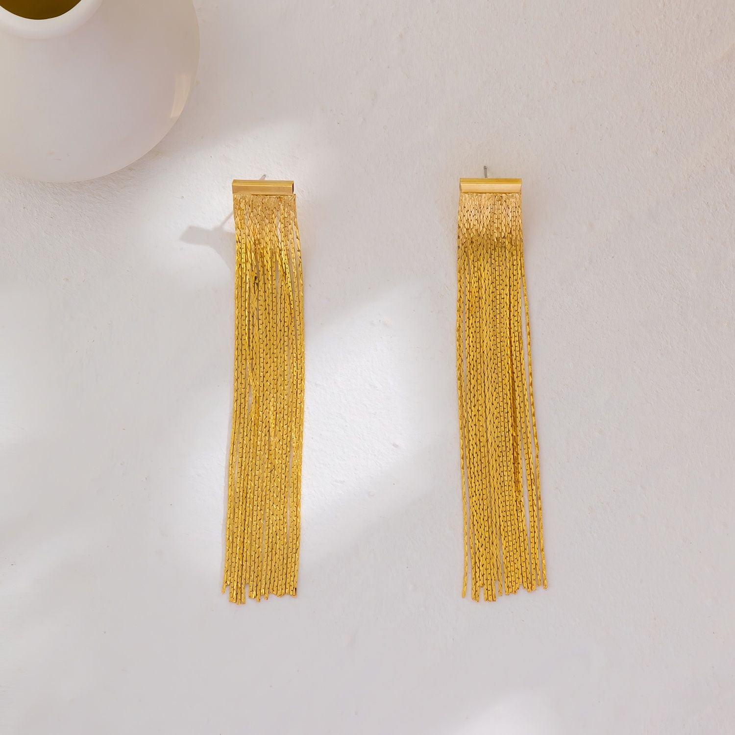 Long Gold Tone Chain Tassel Drop Earrings