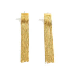 Long Gold Tone Chain Tassel Drop Earrings