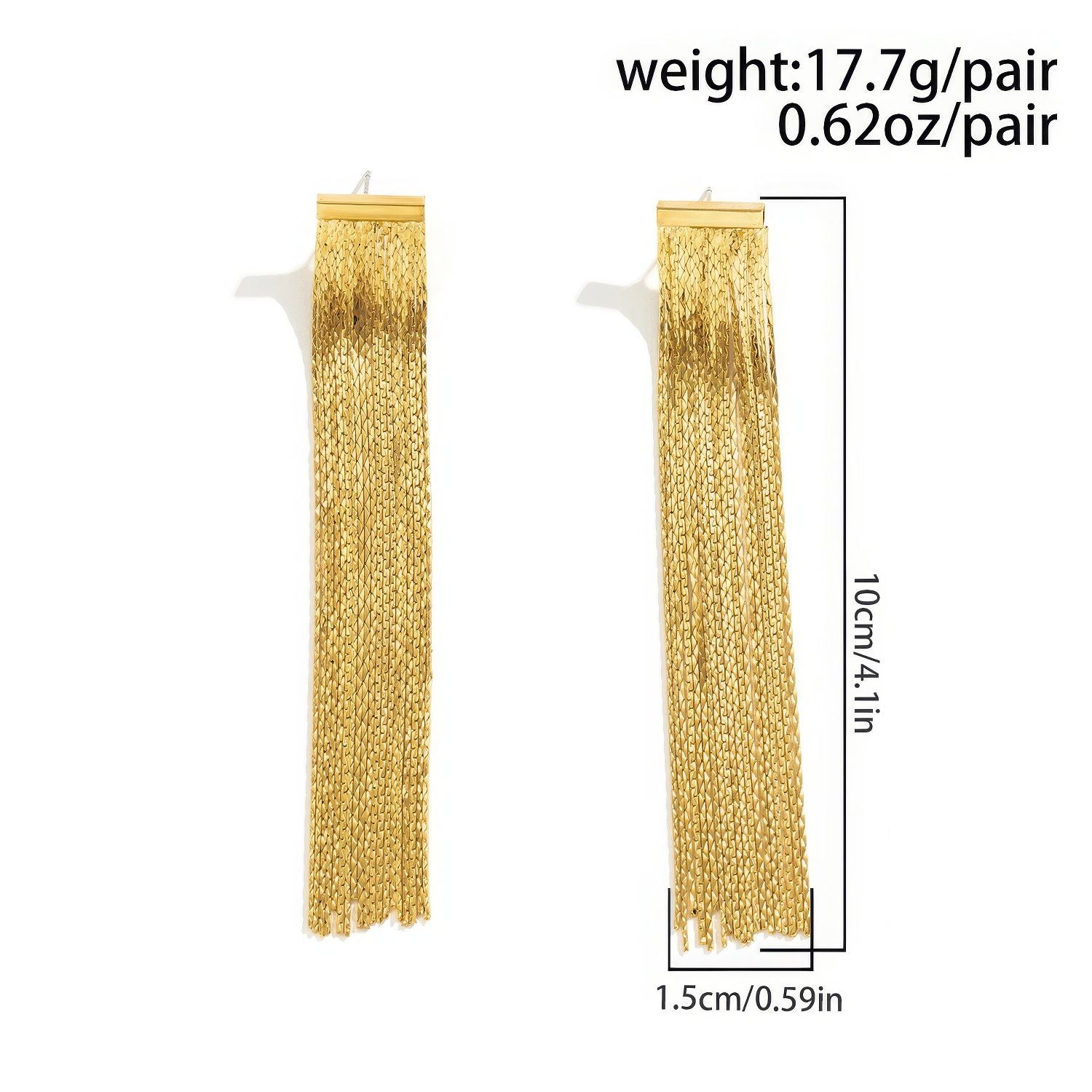 Long Gold Tone Chain Tassel Drop Earrings