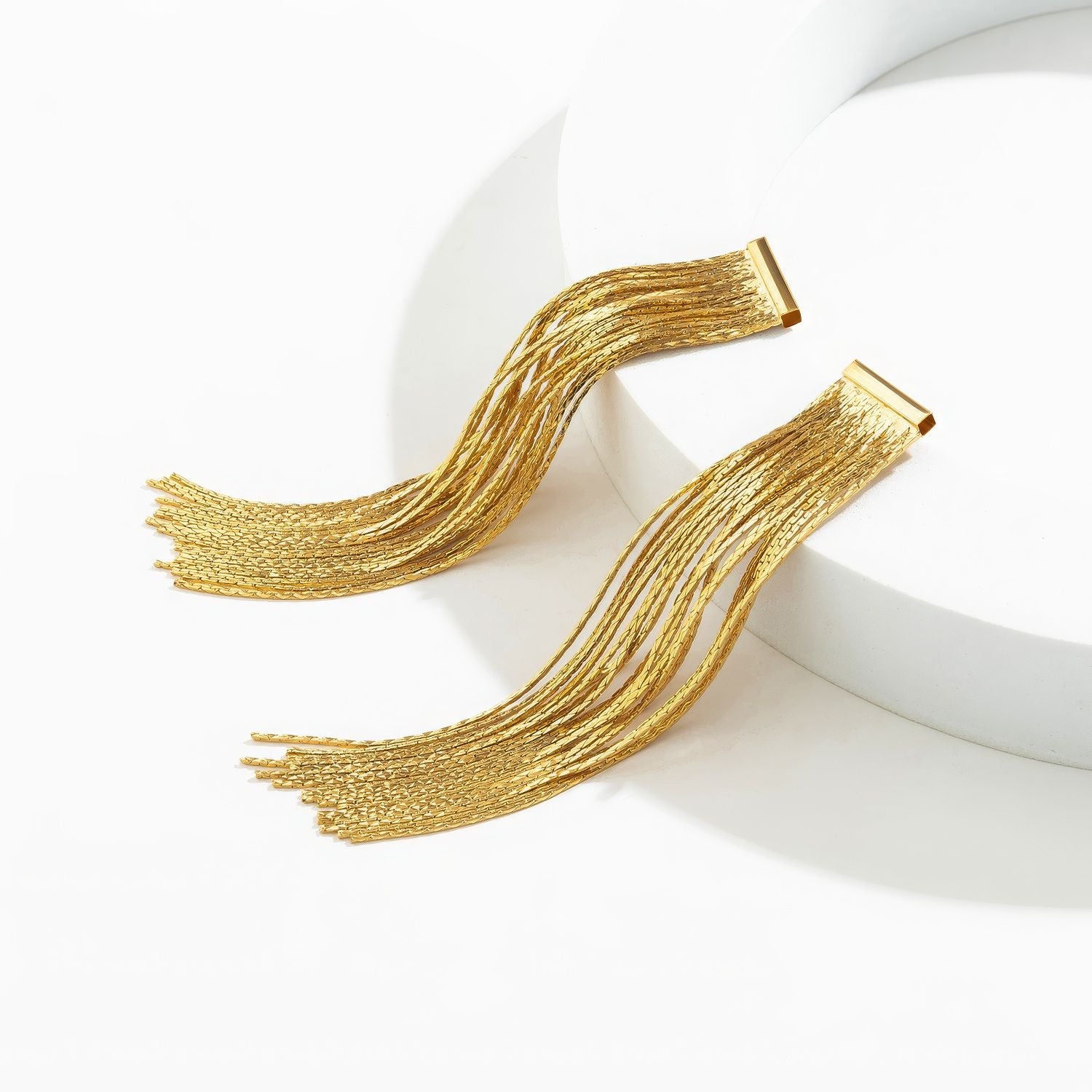 Long Gold Tone Chain Tassel Drop Earrings