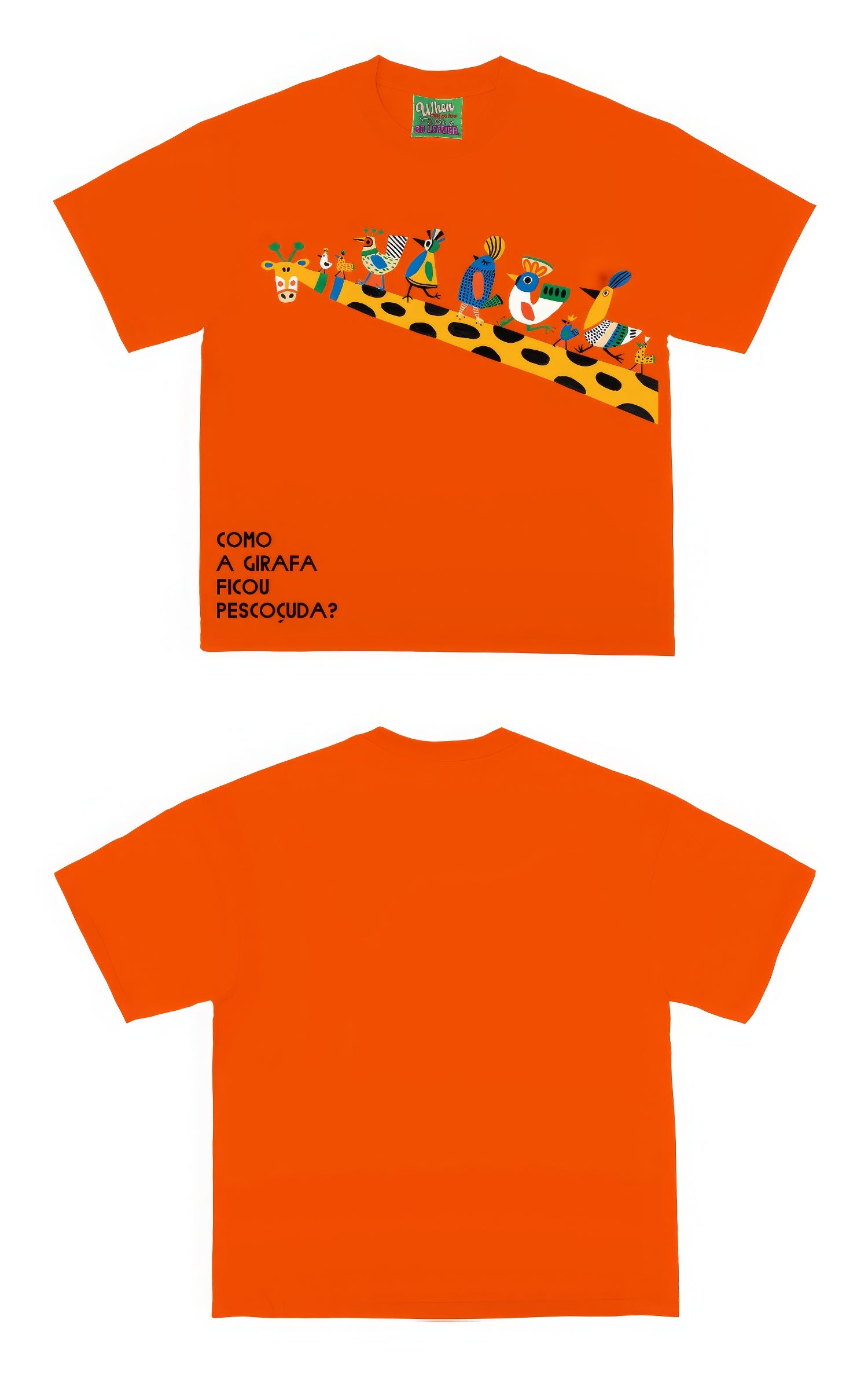 Long-Neck Giraffe and Birds Graphic T-Shirt