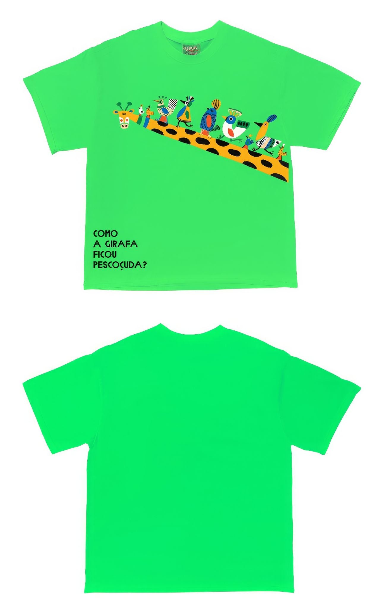 Long-Neck Giraffe and Birds Graphic T-Shirt