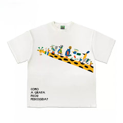 Long-Neck Giraffe and Birds Graphic T-Shirt