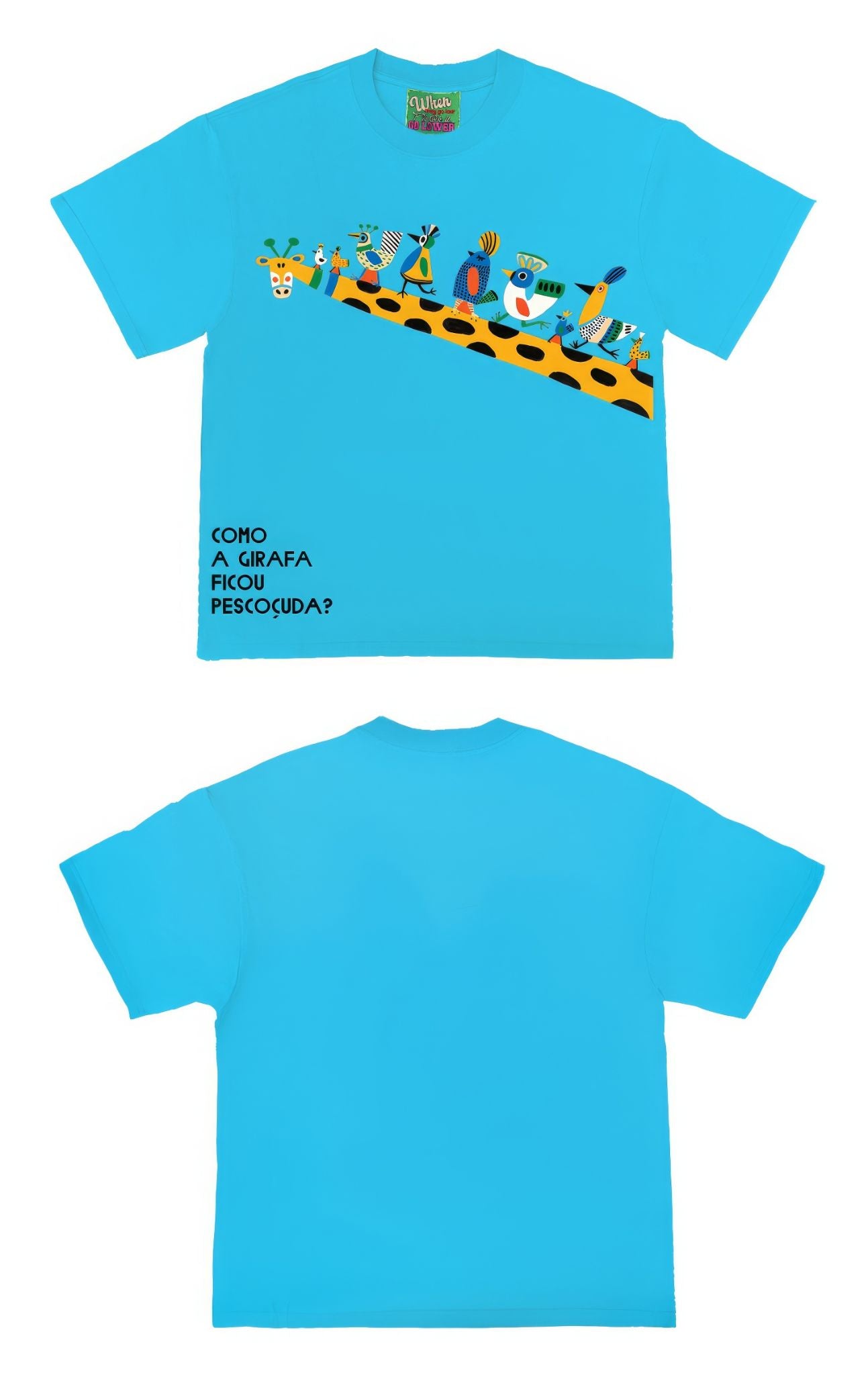 Long-Neck Giraffe and Birds Graphic T-Shirt
