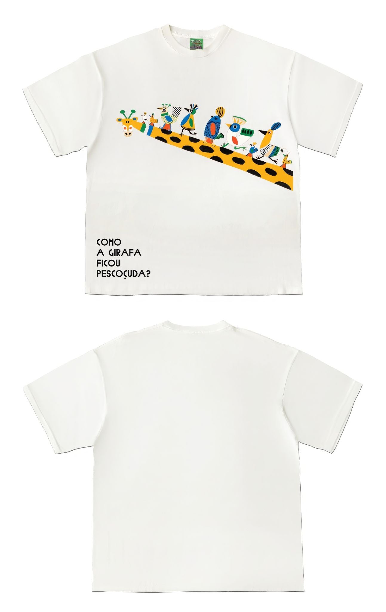 Long-Neck Giraffe and Birds Graphic T-Shirt