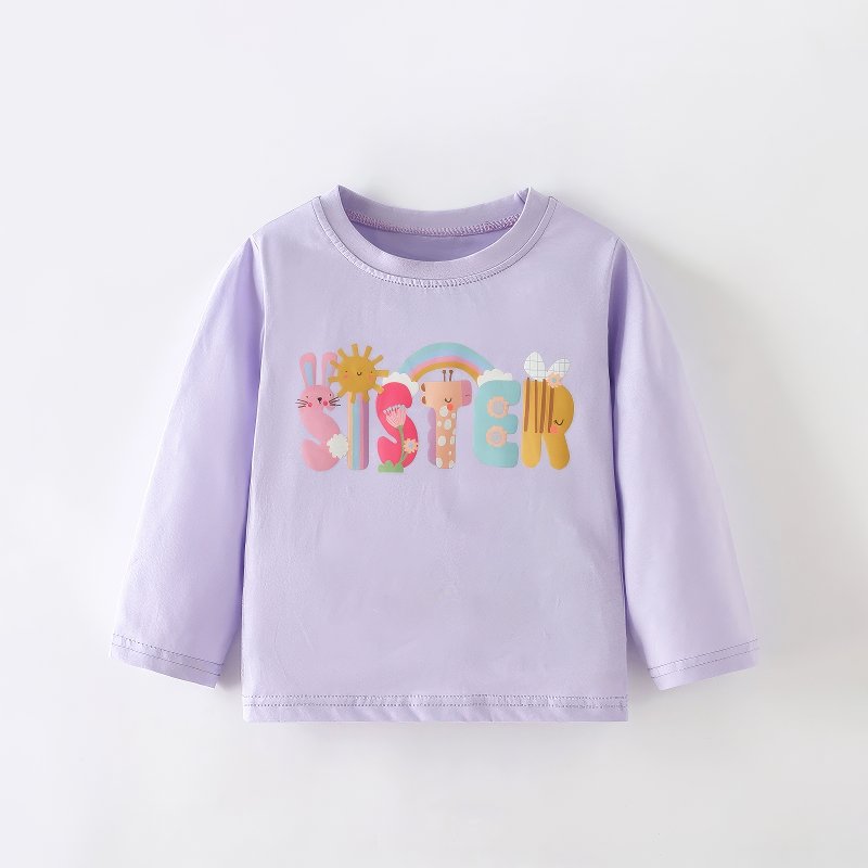 Long-Sleeve T-Shirt with "Sister" Animal and Rainbow Graphic