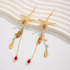 Long Starfish Dangle Charm Drop Earrings