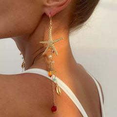 Long Starfish Dangle Charm Drop Earrings
