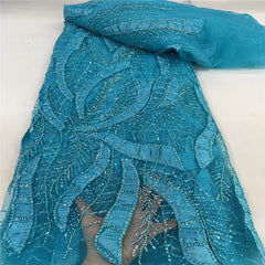 Luxurious African French Lace Beaded Detail Fabric K3J7P