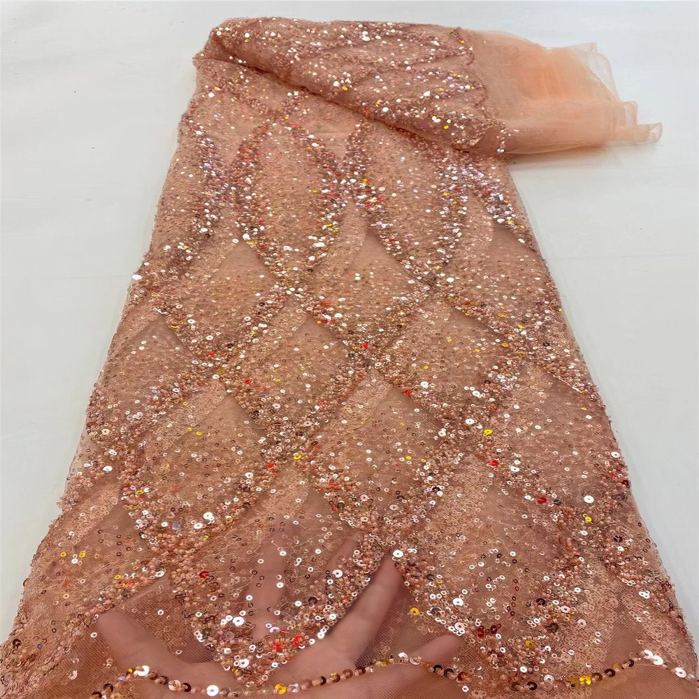 Luxurious African French Lace Sequin Detail Fabric Q9L5M