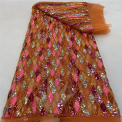 Luxury Sequin Lace French Net Embroidery Diamonds Decor Fabric-N9P0Q