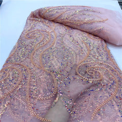 Luxury Sequin Lace French Net Embroidery Tulle Beaded Fabric-D3E4F