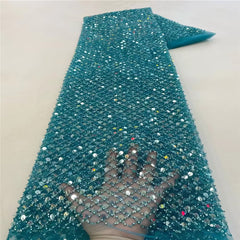 Luxury Sequins Lace French Net Embroidery Tulle Fabric-A1B2C