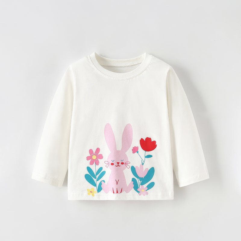 Malwee Toddler Girl's Long-Sleeve T-Shirt with Adorable Bunny and Colorful Flowers