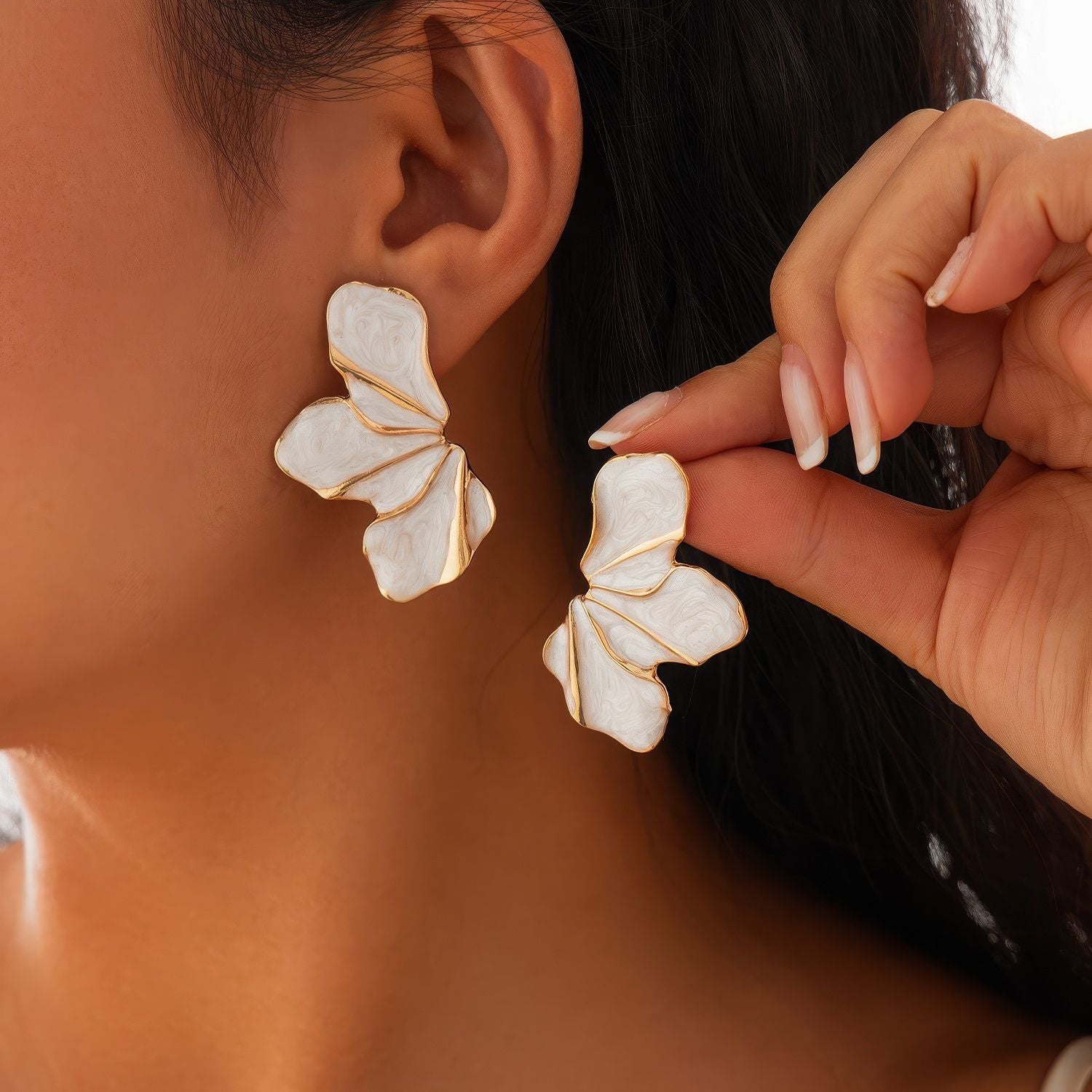 Marbled Enamel Abstract Petal Stud Earrings