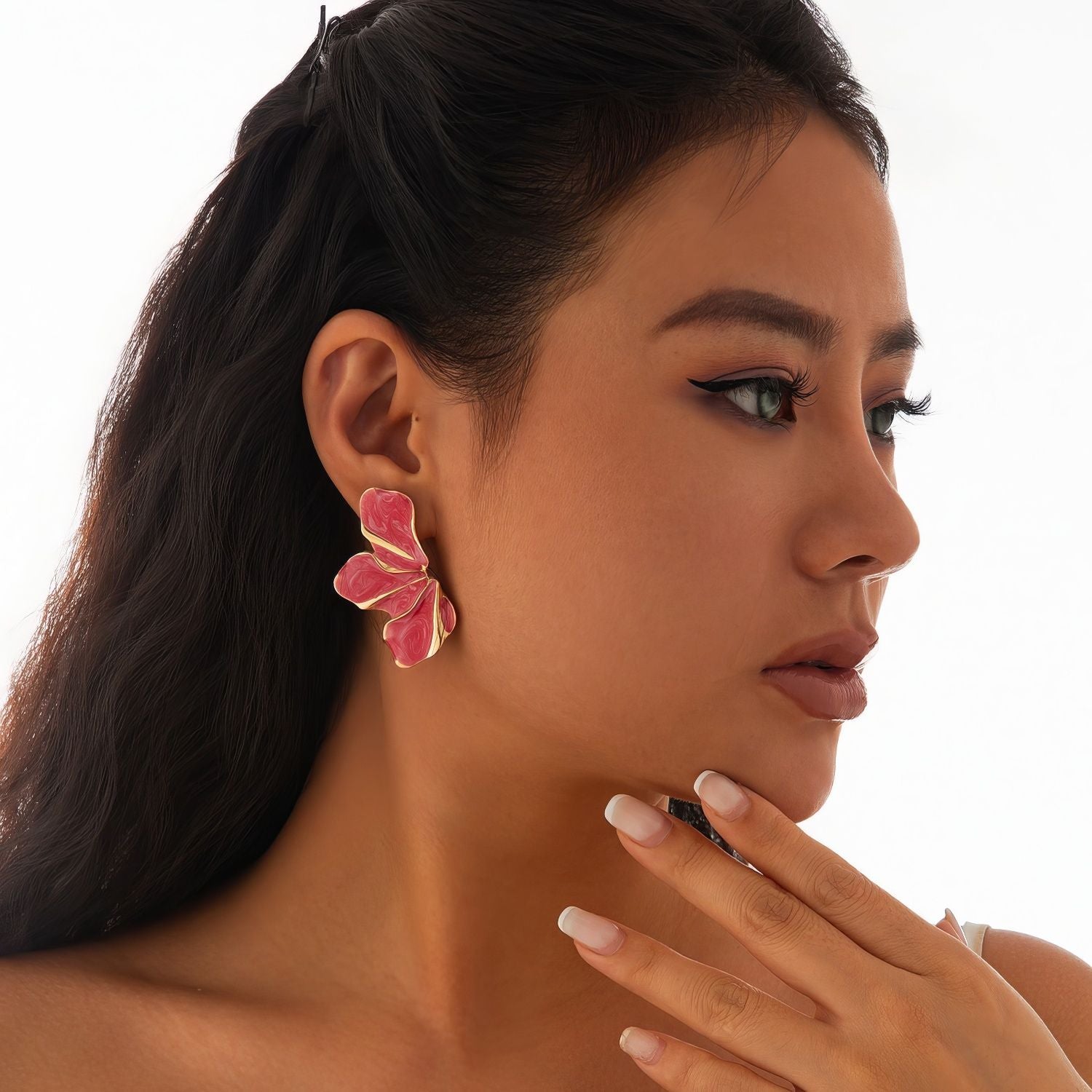 Marbled Enamel Abstract Petal Stud Earrings