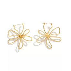 Minimalist Wire Flower Drop Hoop Earrings