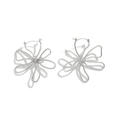 Minimalist Wire Flower Drop Hoop Earrings