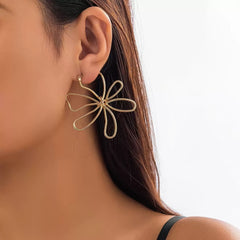 Minimalist Wire Flower Drop Hoop Earrings