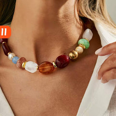 Multi-Color Irregular Resin Bead Statement Necklace