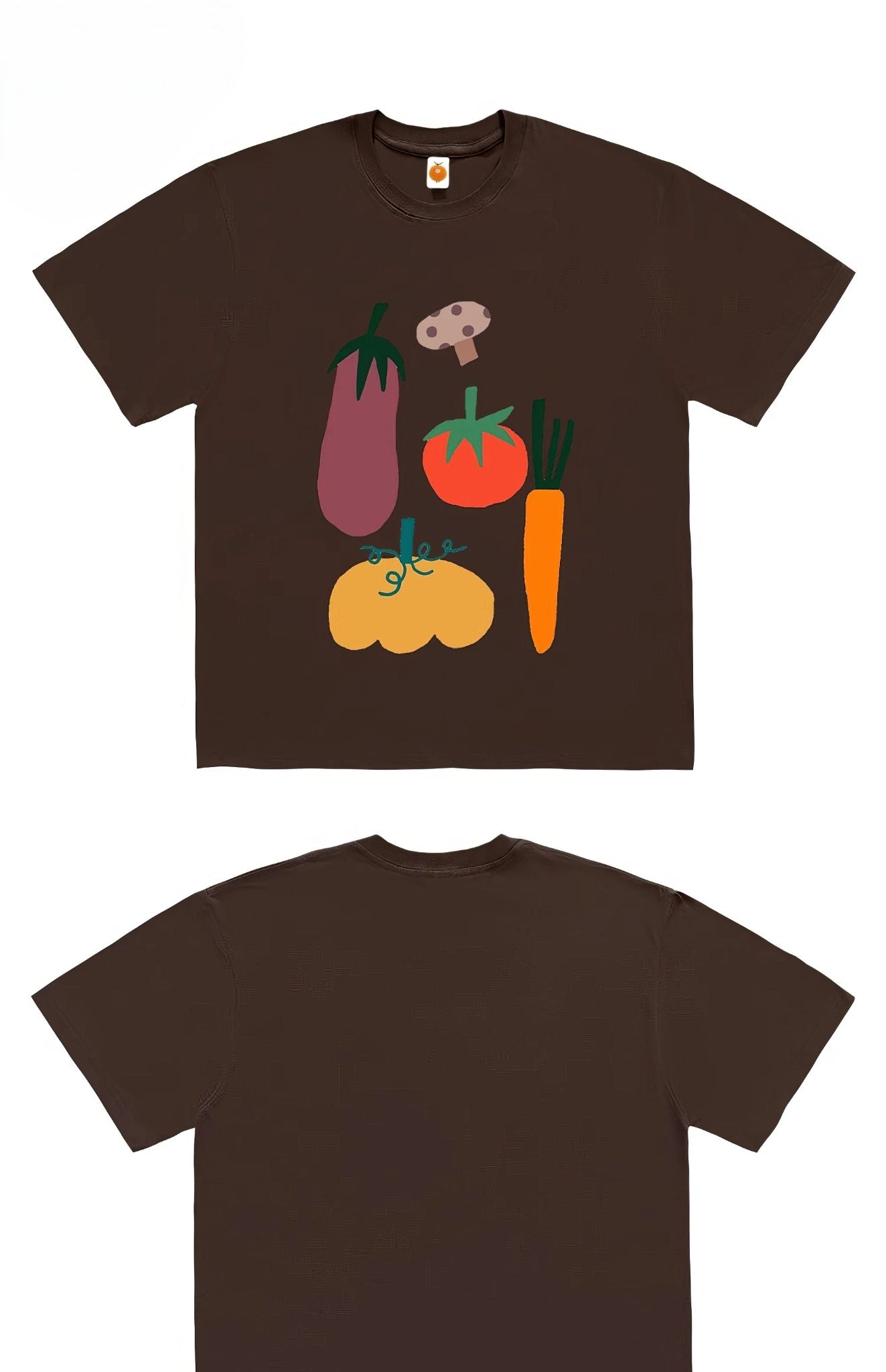 Oversized Graphic T-Shirt with Vegetables and Food Print