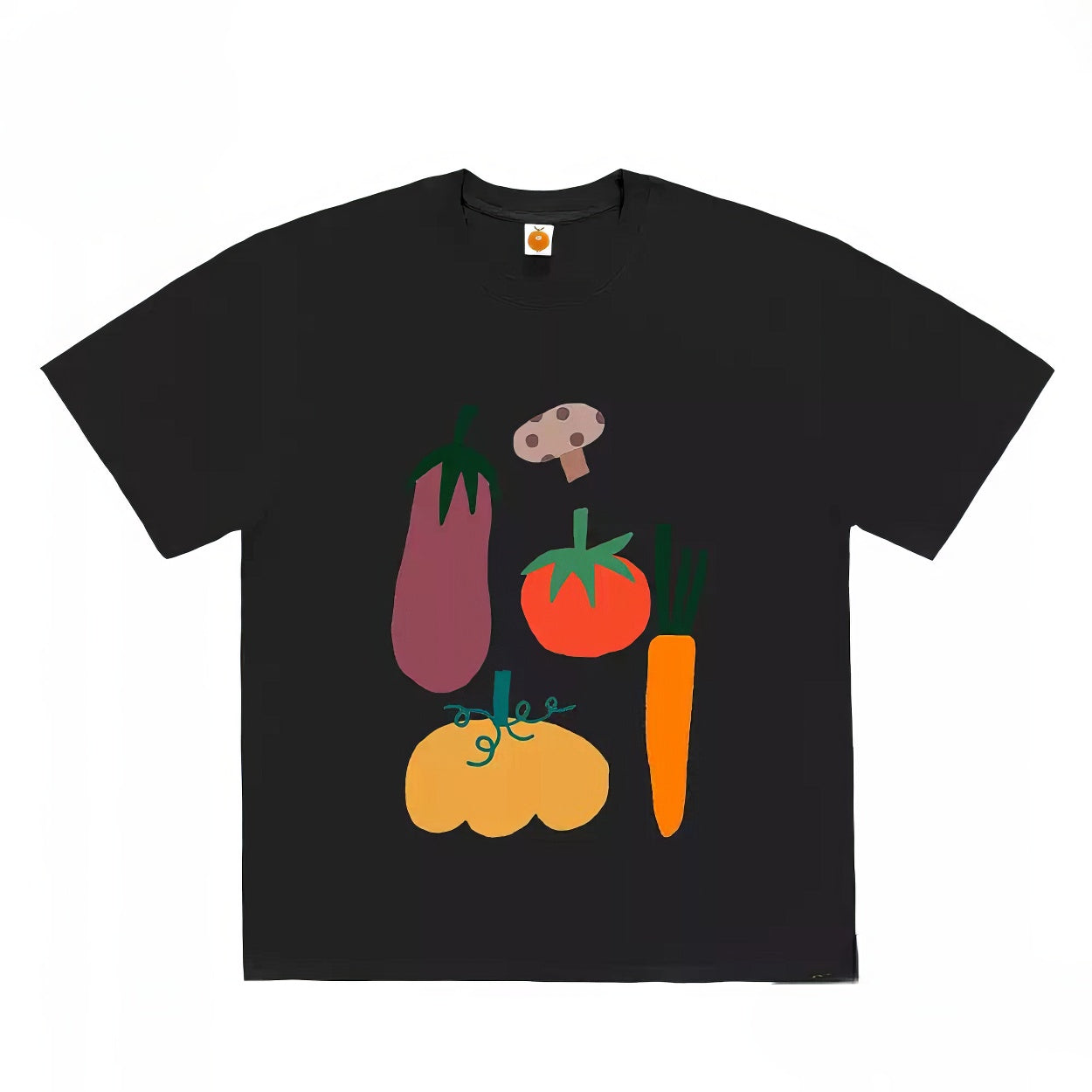 Oversized Graphic T-Shirt with Vegetables and Food Print