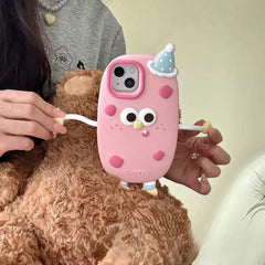 Playful Cartoon Character Phone Case with Party Hat