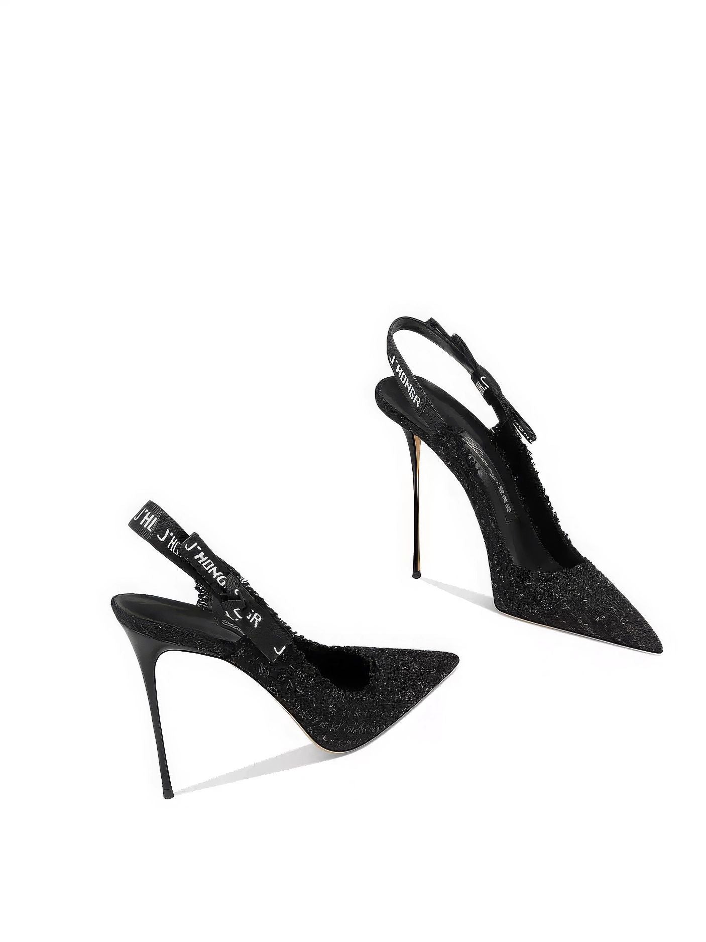 Pointed-Toe Slingback Stiletto Heels with Ribbon Straps