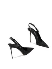 Pointed-Toe Slingback Stiletto Heels with Ribbon Straps