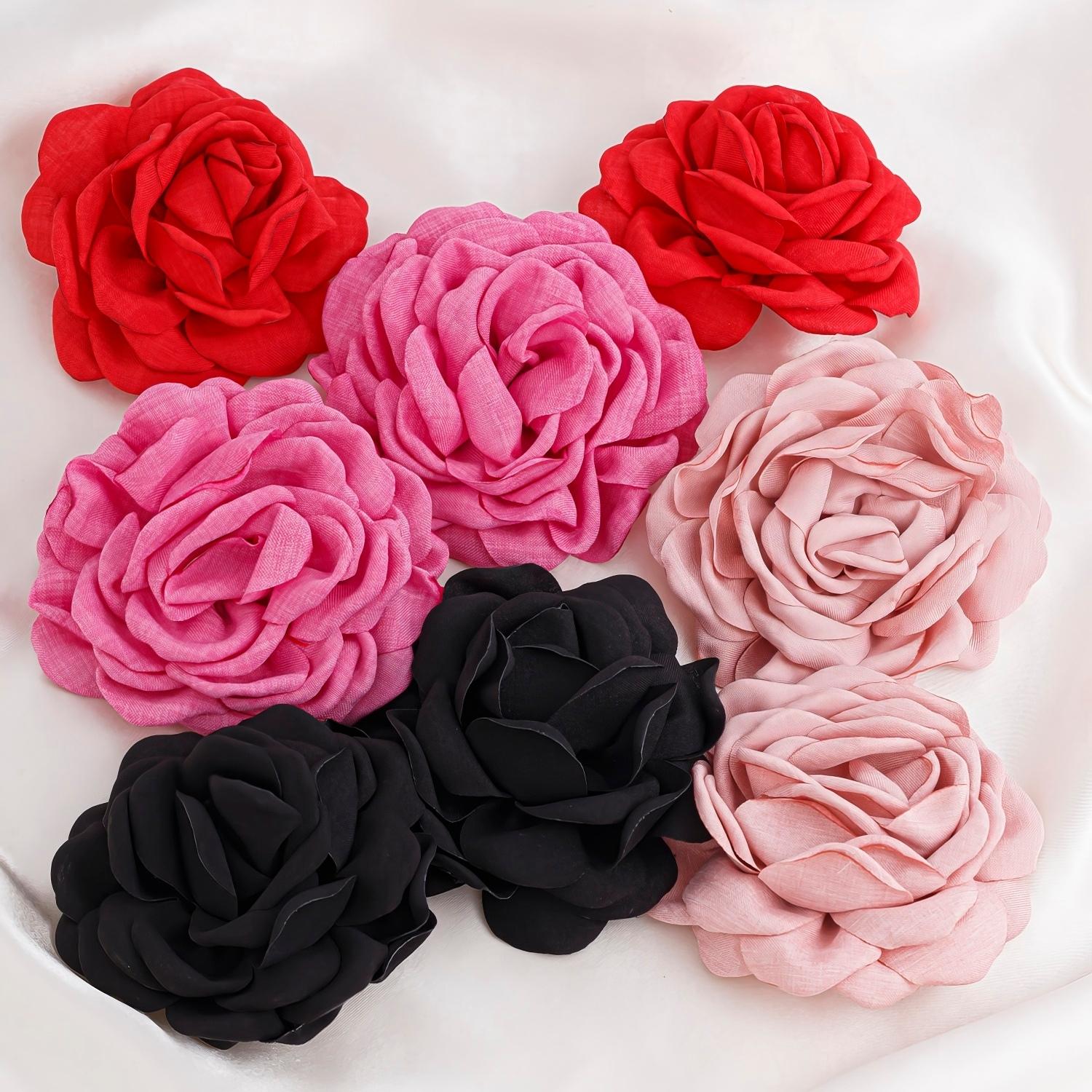 Red Fabric Rose Floral Stud Earrings