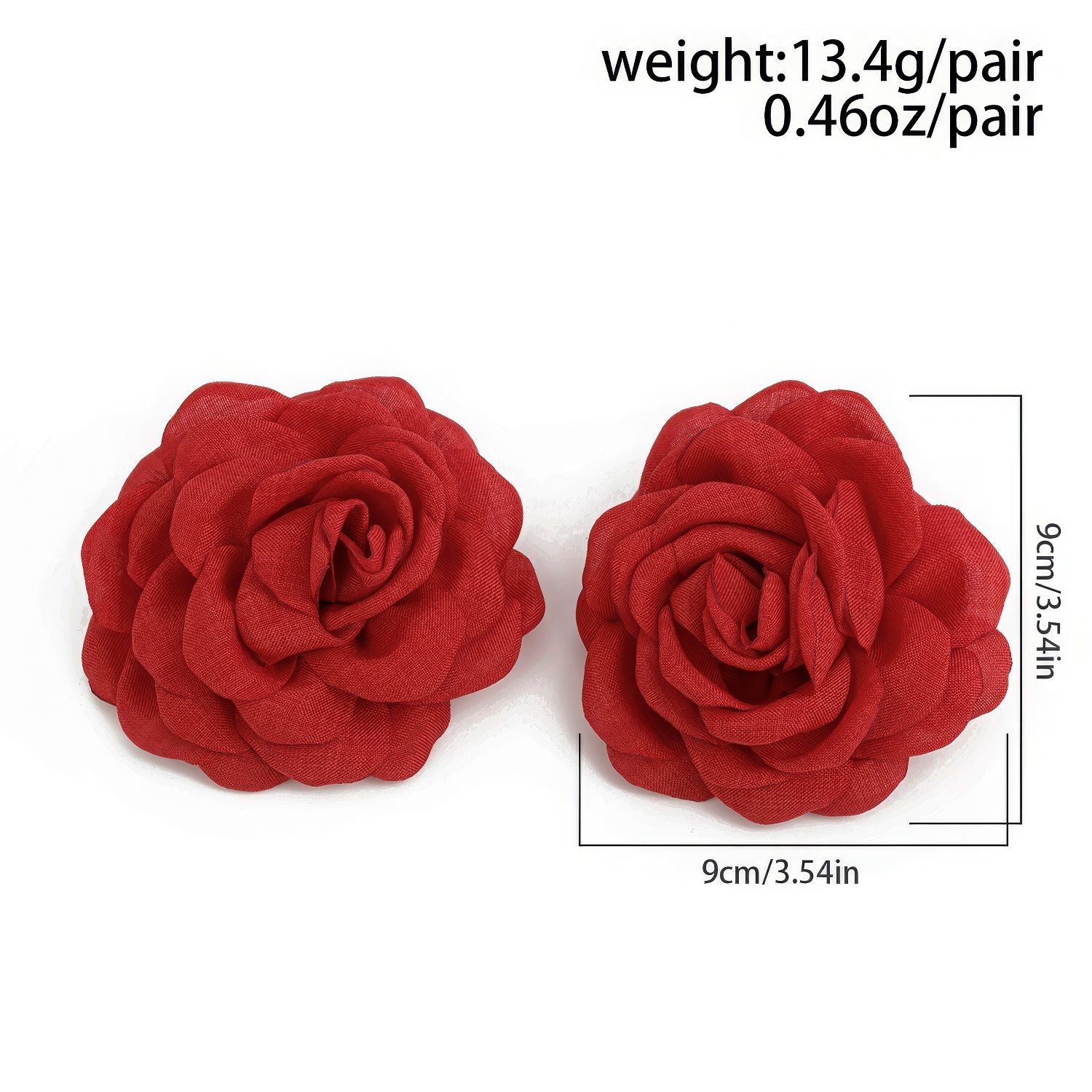 Red Fabric Rose Floral Stud Earrings
