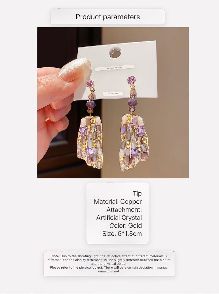 Refined Gold Tone Drop Earrings with Purple and Champagne Crystals
