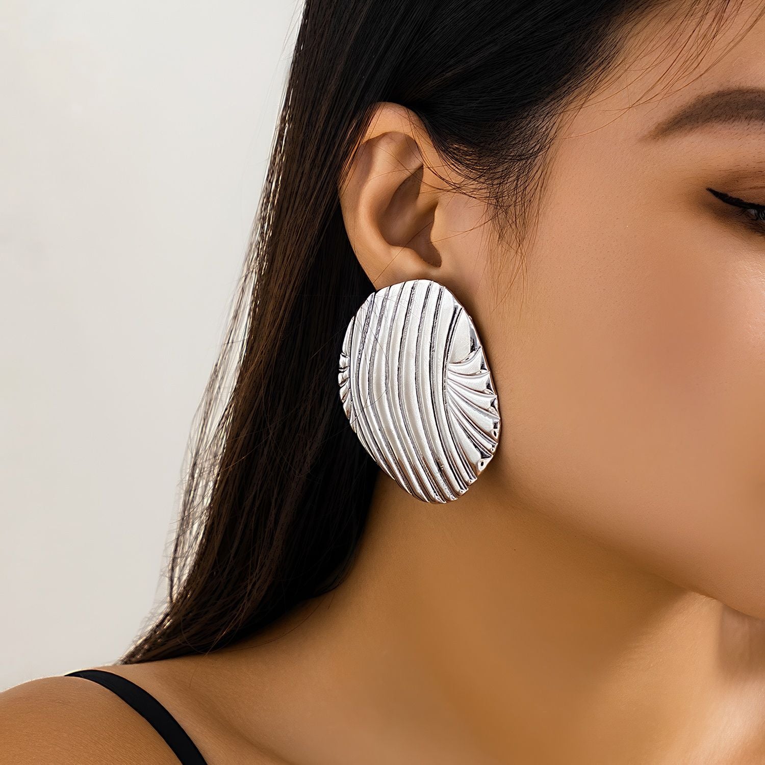 Sculptural Ribbed Shell Stud Earrings
