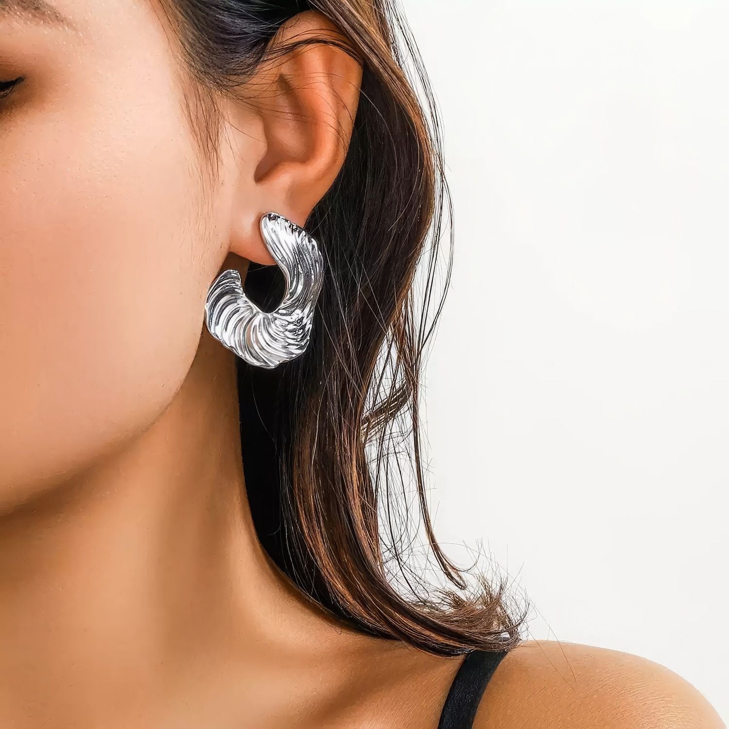 Sculptural Wavy Textured Hoop Earrings