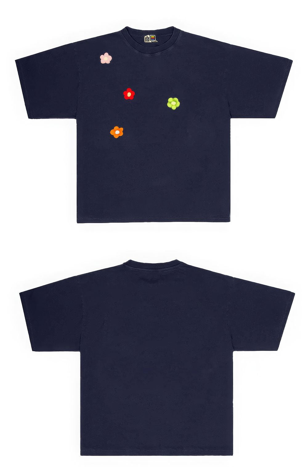 Simple T-shirt with Colorful Applique Flower Accents