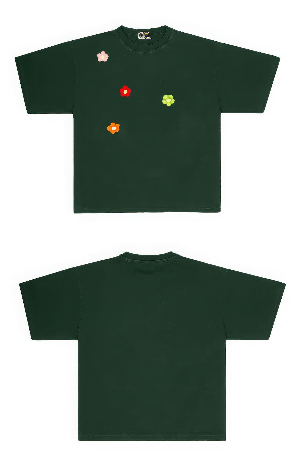 Simple T-shirt with Colorful Applique Flower Accents
