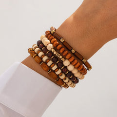 Six Piece Multi-Tone Wood Bead Stretch Bracelet Set