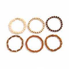 Six Piece Multi-Tone Wood Bead Stretch Bracelet Set