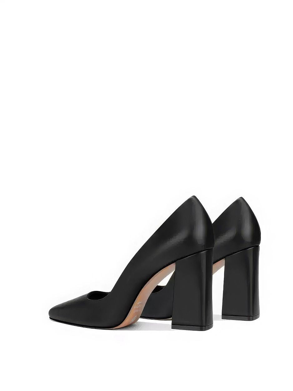 Sleek Leather Square-Toe Block Heel Pumps