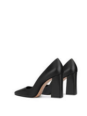 Sleek Leather Square-Toe Block Heel Pumps
