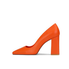 Sleek Leather Square-Toe Block Heel Pumps