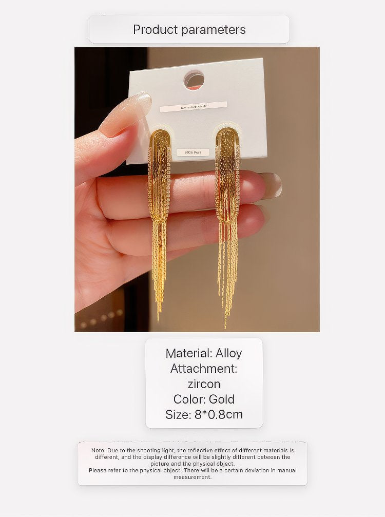 Sophisticated Gold Tone Rectangular Drop Earrings with Long Tassels